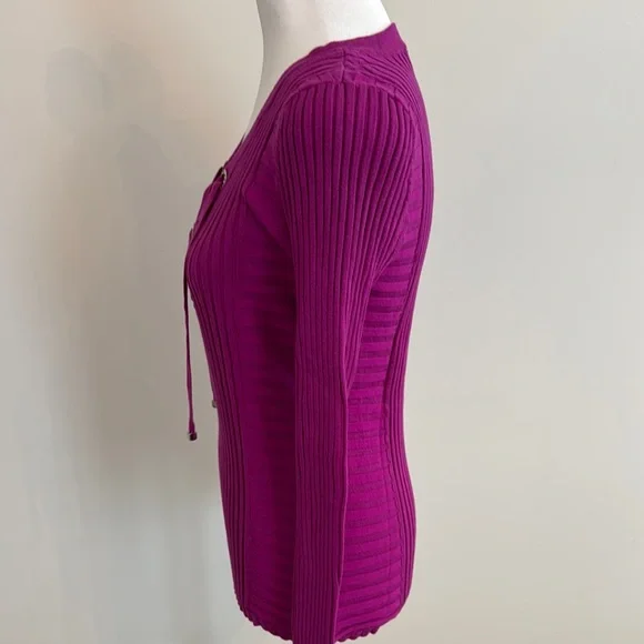 INC Women's Magenta Lace-Up Ribbed Sweater - Picture 6 of 8